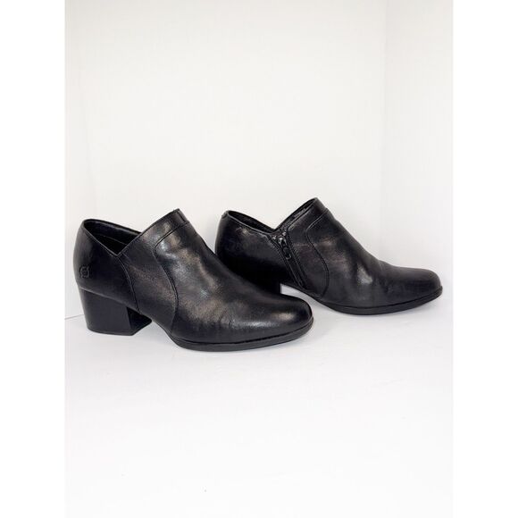 Born Black Leather Ankle Boot Shootie Bootie Block Heel Side Zip Classic Women 9 - Picture 12 of 16